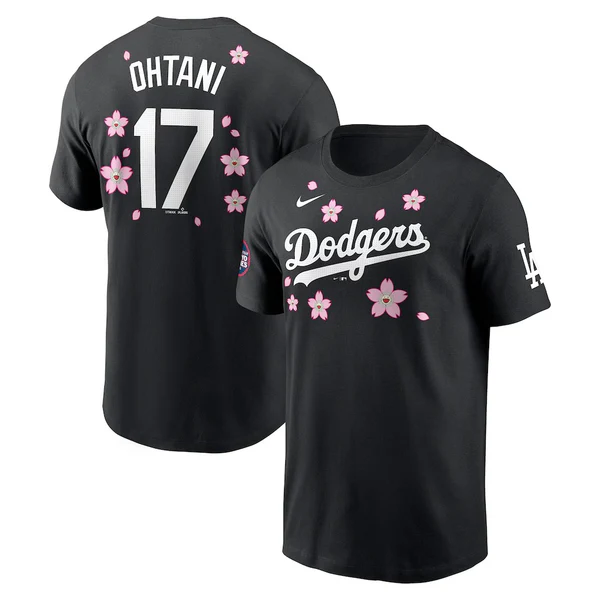 Men Los Angeles Dodgers #17 Ohtani black MLB 2025 T shirt->mlb t-shirts->Sports Accessory
